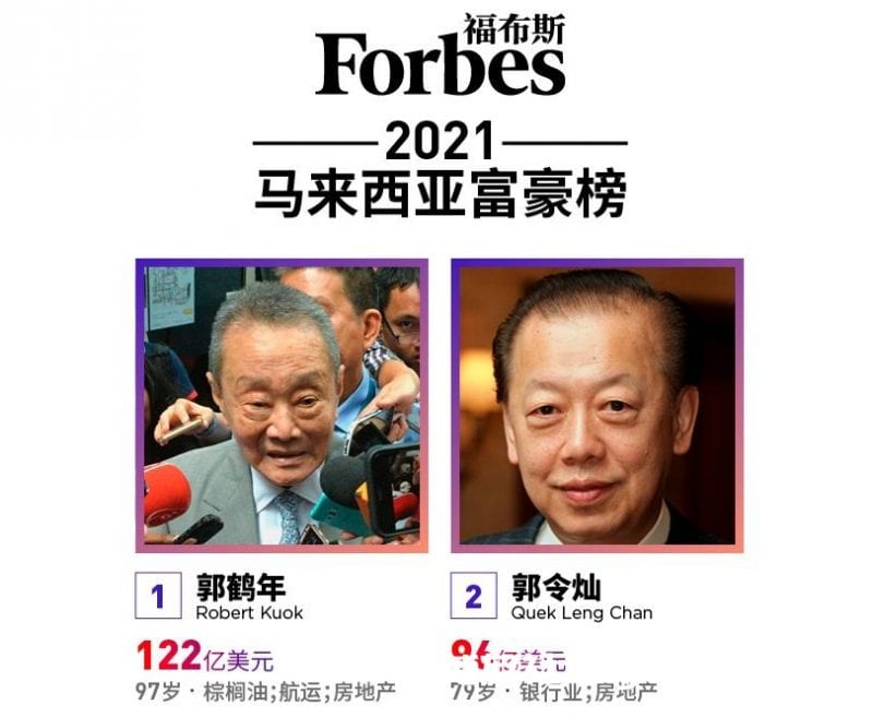 2021马来西亚富豪榜：前三大富豪均为华人，首富身价约780亿元