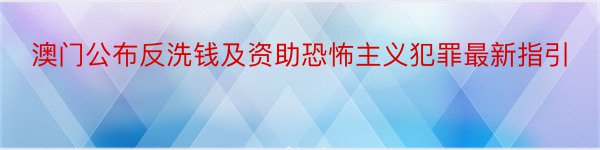 澳门公布反洗钱及资助恐怖主义犯罪最新指引