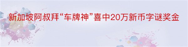 新加坡阿叔拜“车牌神”喜中20万新币字谜奖金